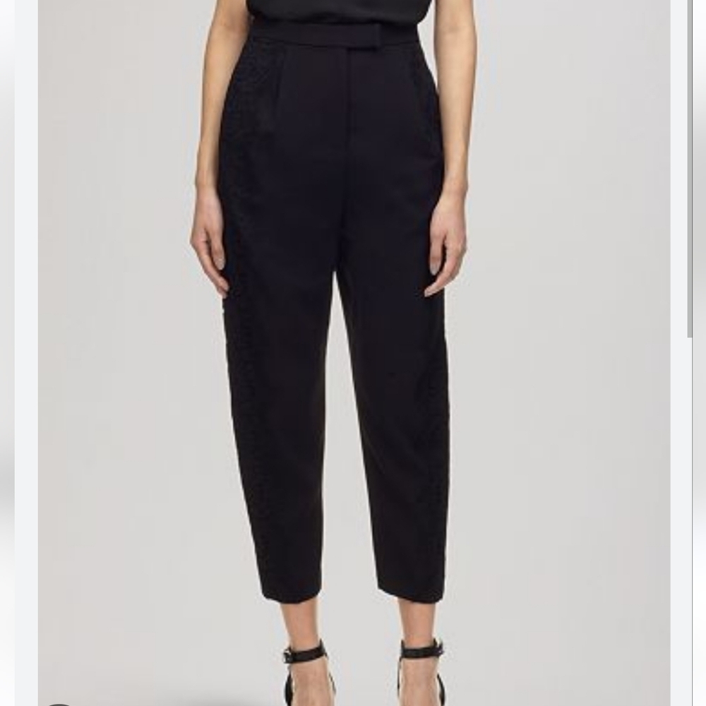 Whistles Lace Side Crepe Black Trousers 6 NWOT